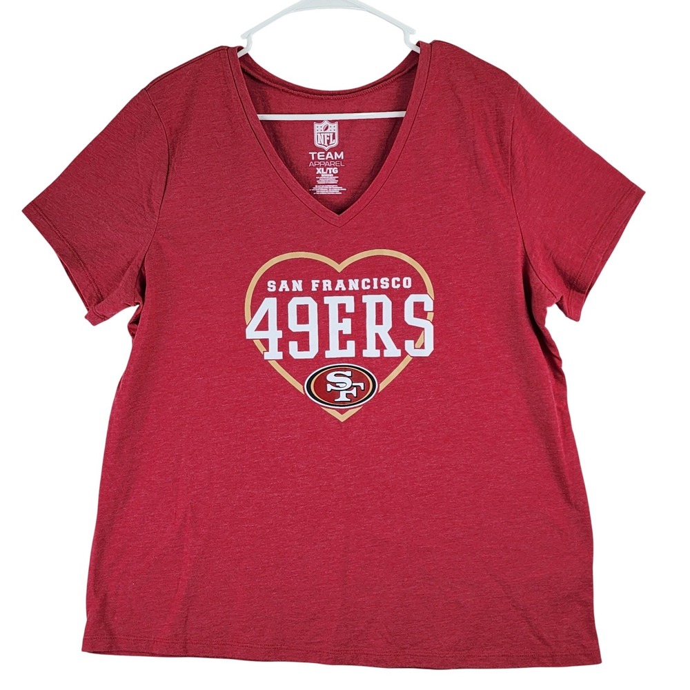 NFL San Francisco 49ers Graphic T-Shirt Womens XL Red V-Neck Heart Fan Gear